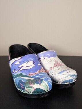 Dansko Twin Pro Paint By Number Professional Mismatch Leather Clogs Womens 38
